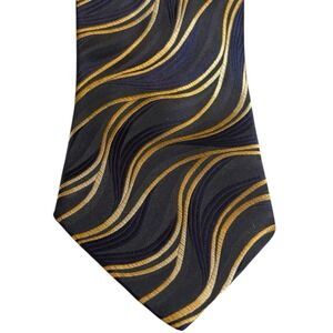 Roberto Villini Silk Tie Abstract Wave Gold Black Made in Italy 59"